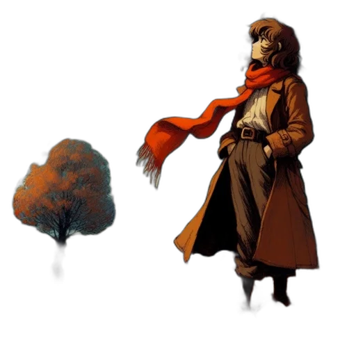 jacket, staff, hat, umbrella transparent PNG cut-out