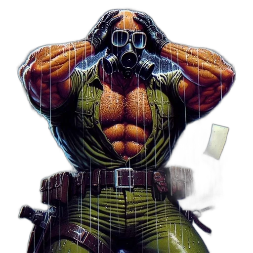 robot, mask, jacket, weapon transparent PNG cut-out