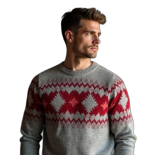 man, gray, sweater, red transparent PNG cut-out