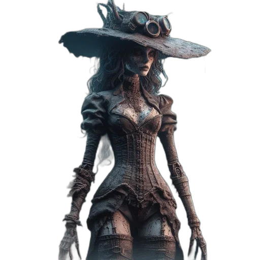hat, dress, staff, robot transparent PNG cut-out