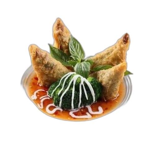 food, photorealistic, plate, samosas transparent PNG cut-out
