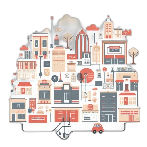 building, concept art, city street, red transparent PNG cut-out