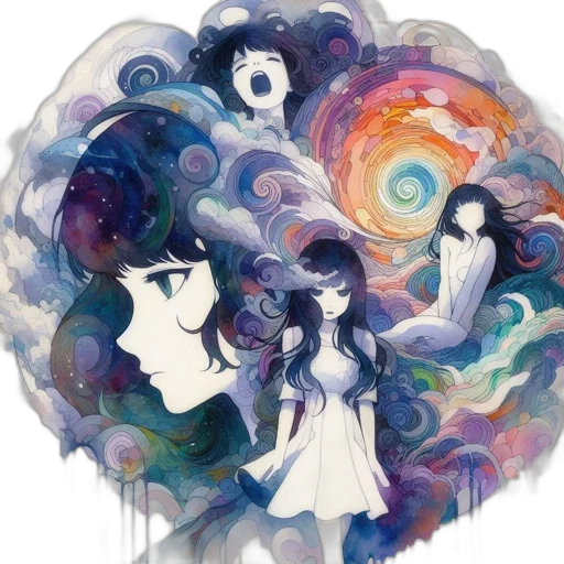 dress, mask, anime, watercolor transparent PNG cut-out