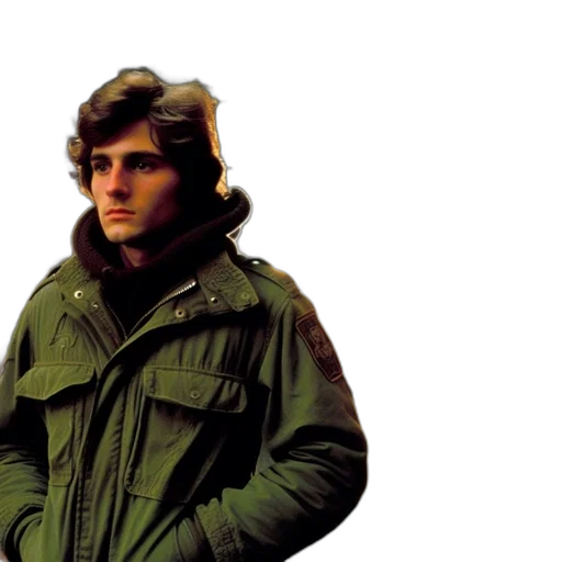 jacket, face, photorealistic, vaporwave transparent PNG cut-out
