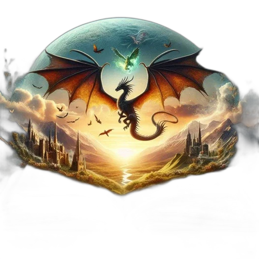 dragon, staff, sword, fantasy art transparent PNG cut-out