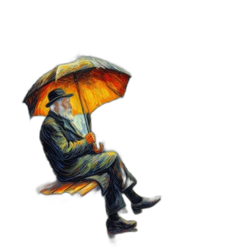 umbrella, jacket, hat, oil painting transparent PNG cut-out