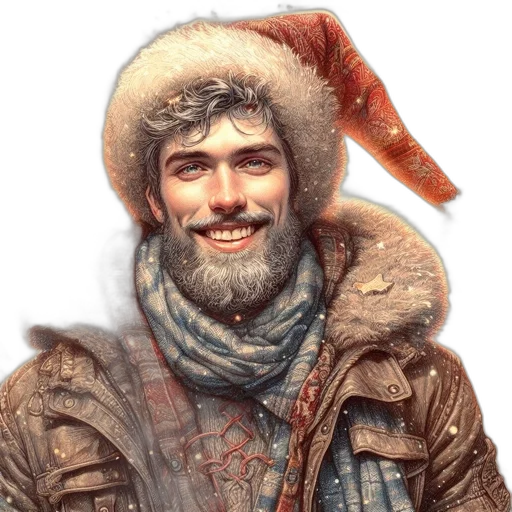 face, jacket, hat, staff transparent PNG cut-out