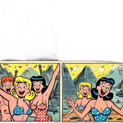 comic book art, cartoon, underwater, beach transparent PNG cut-out