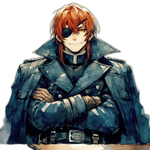 jacket, staff, face, sword transparent PNG cut-out