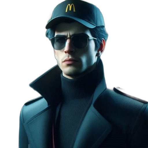jacket, hat, staff, robot transparent PNG cut-out