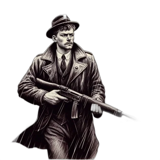 weapon, staff, jacket, hat transparent PNG cut-out