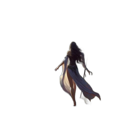 dress, hair, creature, staff transparent PNG cut-out