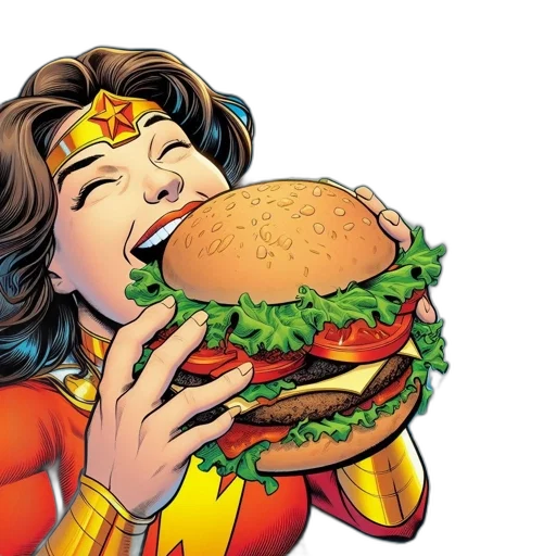 food, comic book art, superheroine, character transparent PNG cut-out