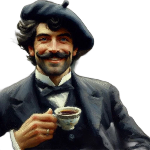 staff, face, hat, oil painting transparent PNG cut-out