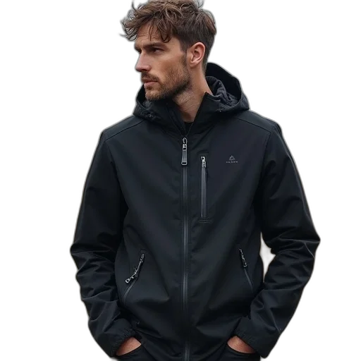 jacket, photorealistic, dark, monochrome transparent PNG cut-out