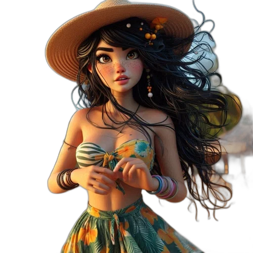 dress, hat, jewelry, fantasy art transparent PNG cut-out