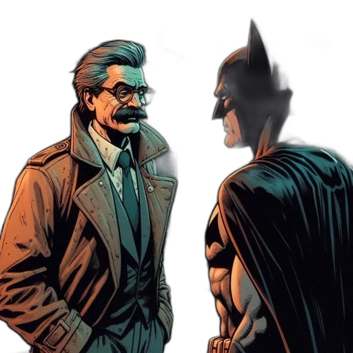 comic book art, concept art, batman, older transparent PNG cut-out