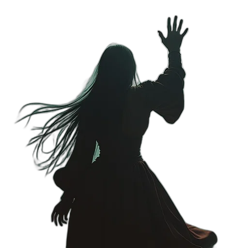 dress, hair, staff, creature transparent PNG cut-out