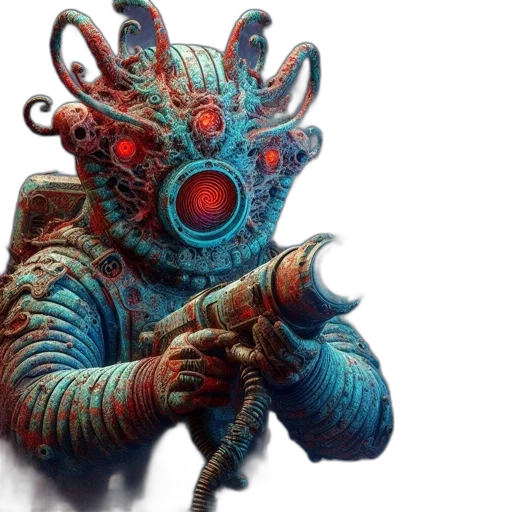 robot, mask, creature, staff transparent PNG cut-out