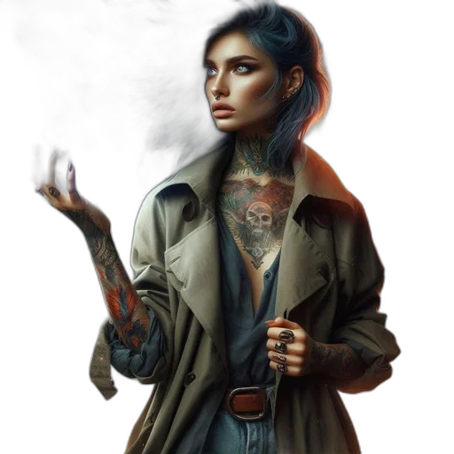 jacket, staff, face, jewelry transparent PNG cut-out
