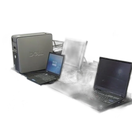 3d render, desk, two, laptops transparent PNG cut-out