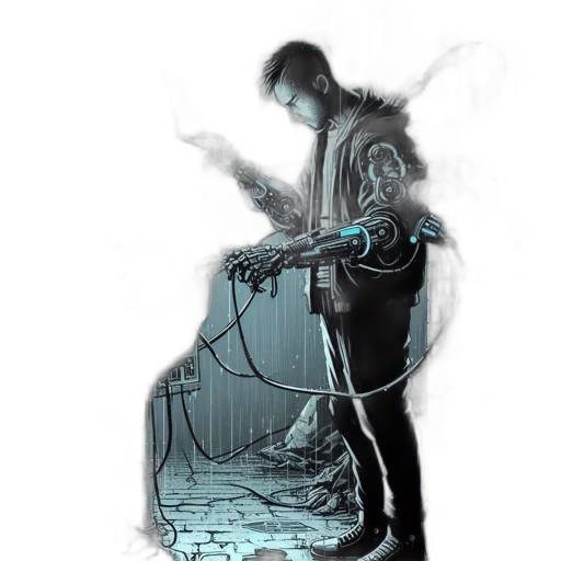 robot, jacket, weapon, sword transparent PNG cut-out