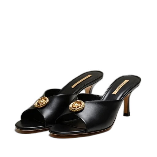 shoes, heelless, sandal, black transparent PNG cut-out