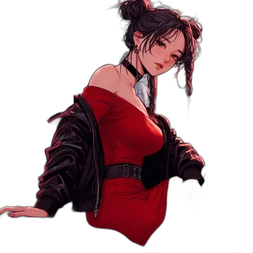 jacket, dress, dragon, staff transparent PNG cut-out