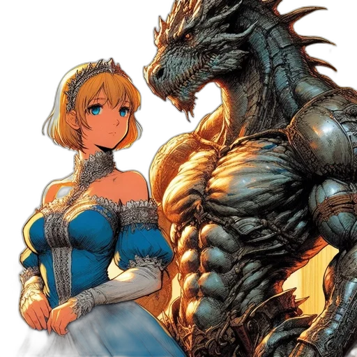 dragon, dress, creature, sword transparent PNG cut-out