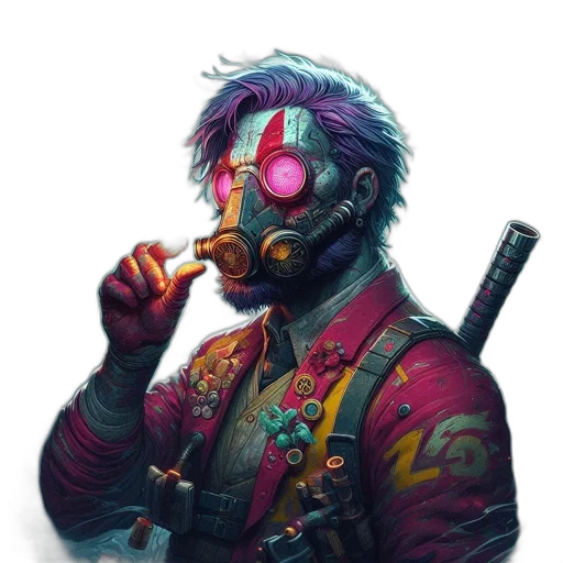 mask, jacket, weapon, staff transparent PNG cut-out