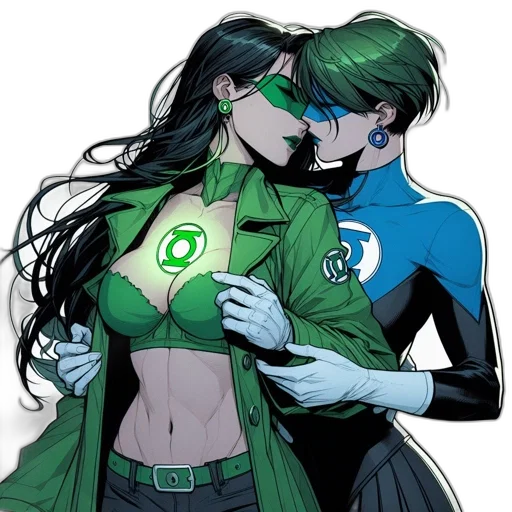 comic book art, concept art, green, two transparent PNG cut-out