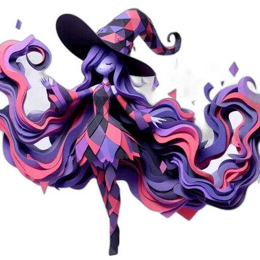 dress, hair, staff, hat transparent PNG cut-out