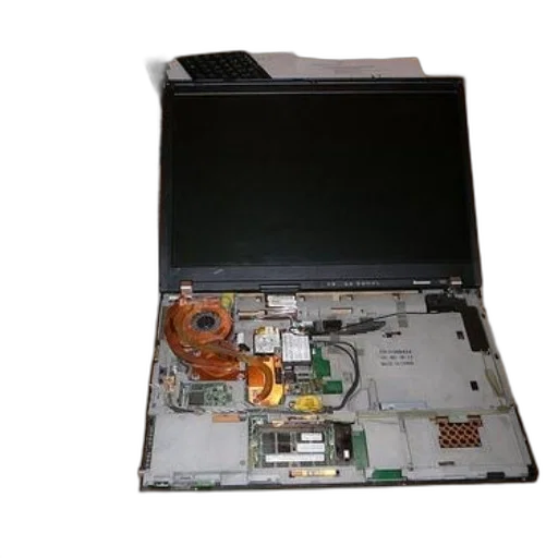 disassembled, laptop, computer, sits transparent PNG cut-out