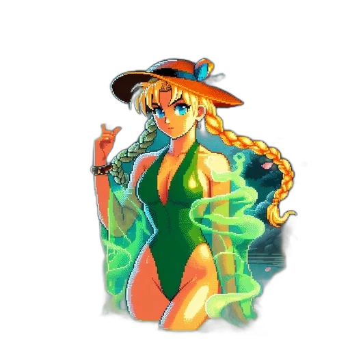 dress, hat, pixel art, vaporwave transparent PNG cut-out