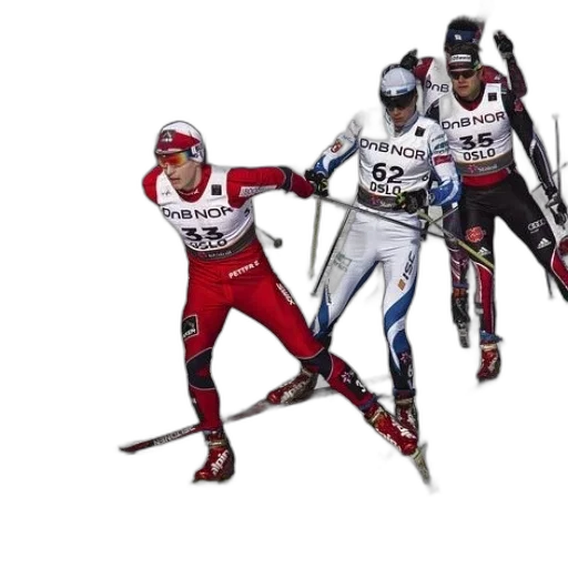 concept art, three, skiers, norway transparent PNG cut-out