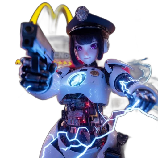 robot, weapon, staff, cyberpunk transparent PNG cut-out
