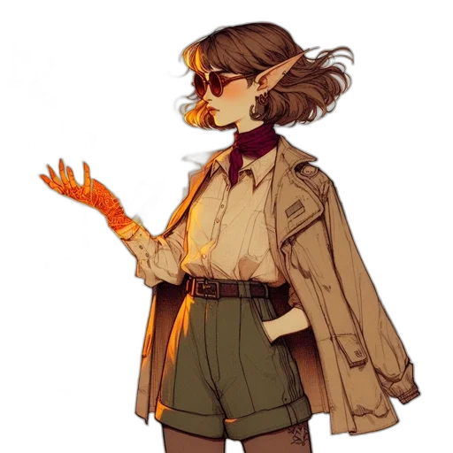 jacket, staff, dress, creature transparent PNG cut-out