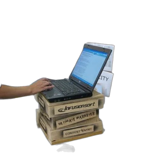 person, using, laptop, makeshift transparent PNG cut-out