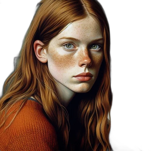 face, hair, photorealistic, oil painting transparent PNG cut-out