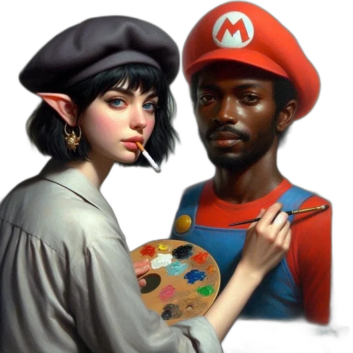 hat, face, weapon, oil painting transparent PNG cut-out