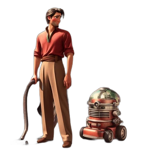 robot, staff, concept art, 3d render transparent PNG cut-out