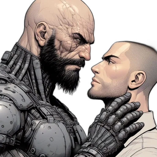 comic book art, concept art, two, men transparent PNG cut-out