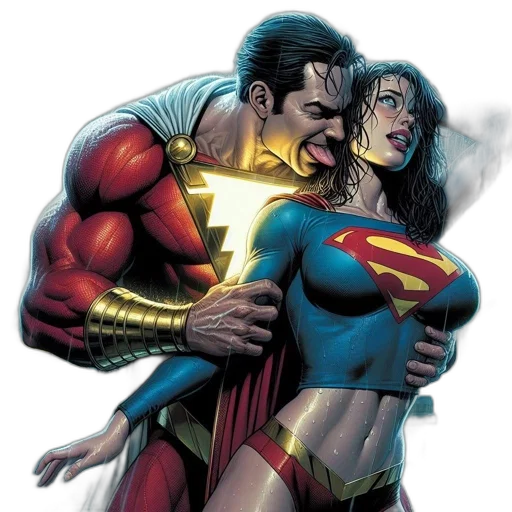 comic book art, concept art, shazam, embraces transparent PNG cut-out