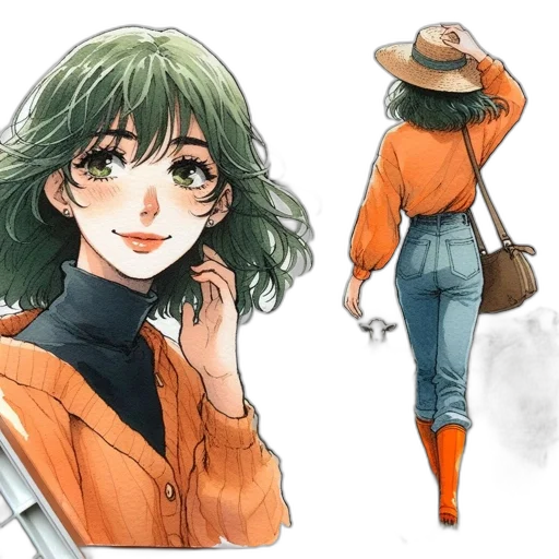 jacket, hat, flower, watercolor transparent PNG cut-out