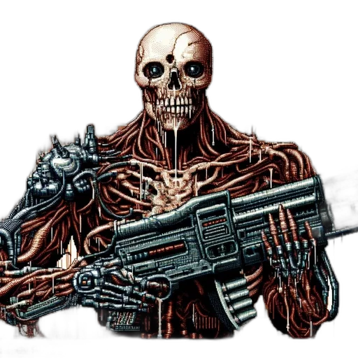 weapon, robot, pixel art, comic book art transparent PNG cut-out
