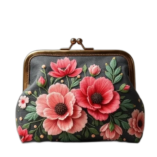 small, patchwork, purse, flowers transparent PNG cut-out