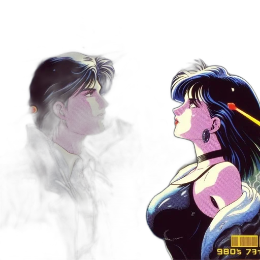 concept art, vaporwave, cyberpunk, anime transparent PNG cut-out