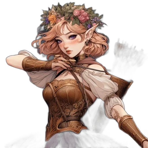 dress, crown, staff, flower transparent PNG cut-out