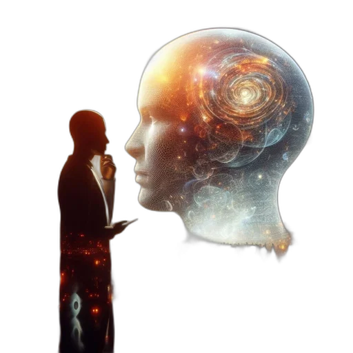 robot, concept art, outer space, silhouetted transparent PNG cut-out