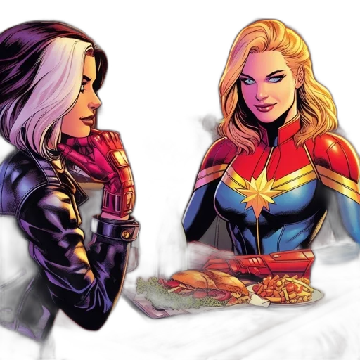 comic book art, concept art, two, female transparent PNG cut-out